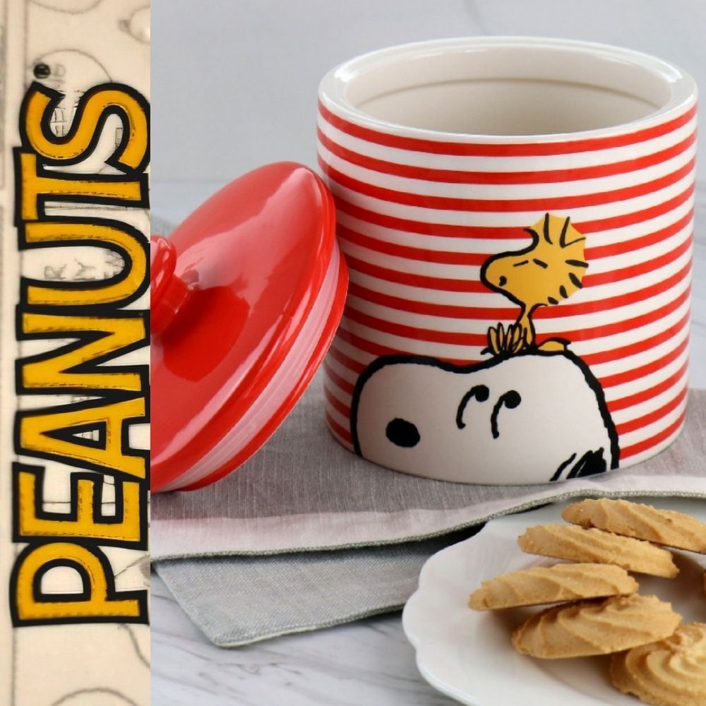 Peanuts Snoopy & Woodstock Durastone Striped Cookie Jar‎